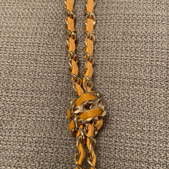 WHBM Leather & Gold Tone Chain Necklace with Beaded Tassels - Picture 4 of 11